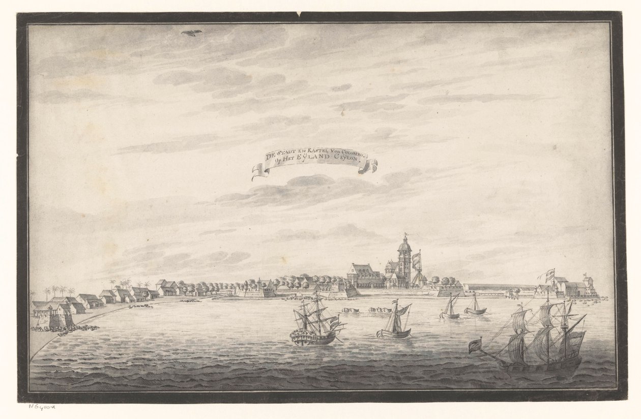 Colombo De Stadt ve Kastel Von Colombo'nun görünümü. Eijland Ceijlon'da (nesnedeki başlık) by Johannes Rach (possibly)
