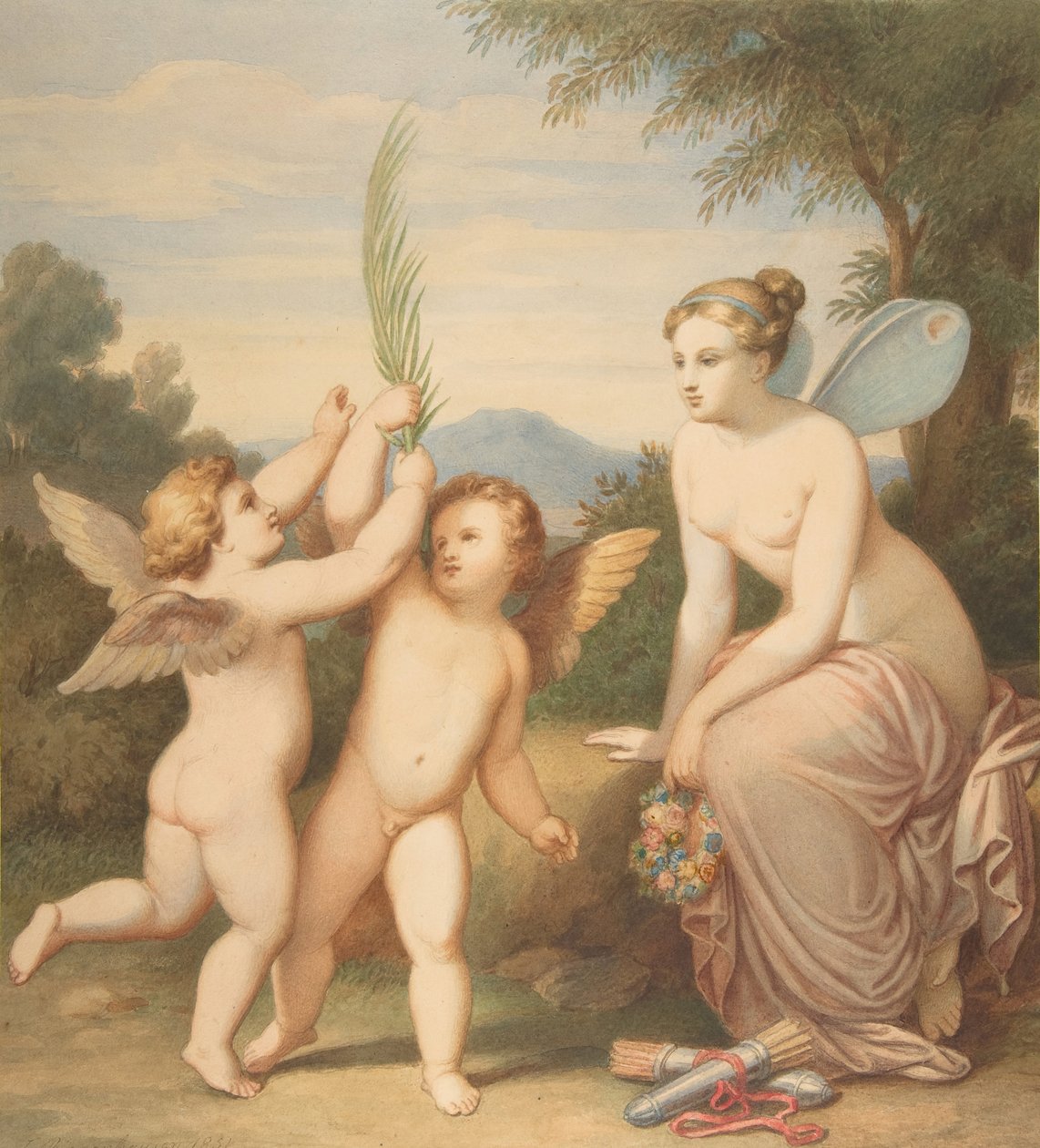 Eros ve Anteros Psyche ile Onlara Bakarken, 1810-60. by Johannes Riepenhausen