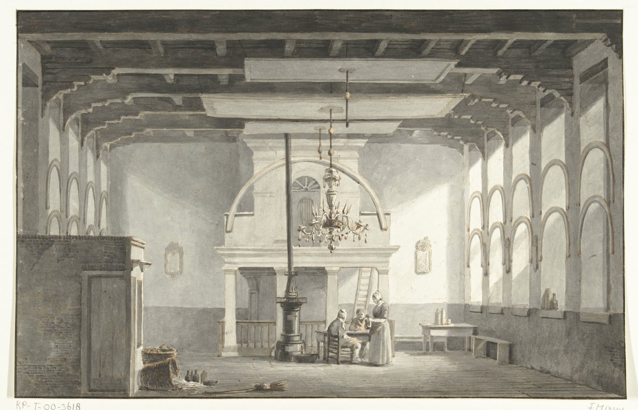 1618-1619 yıllarında Ulusal Sinod'un yapıldığı Dordrecht'teki Kloveniersdoelen'deki salon, 1836 by Johannes Rutten (signed by artist)