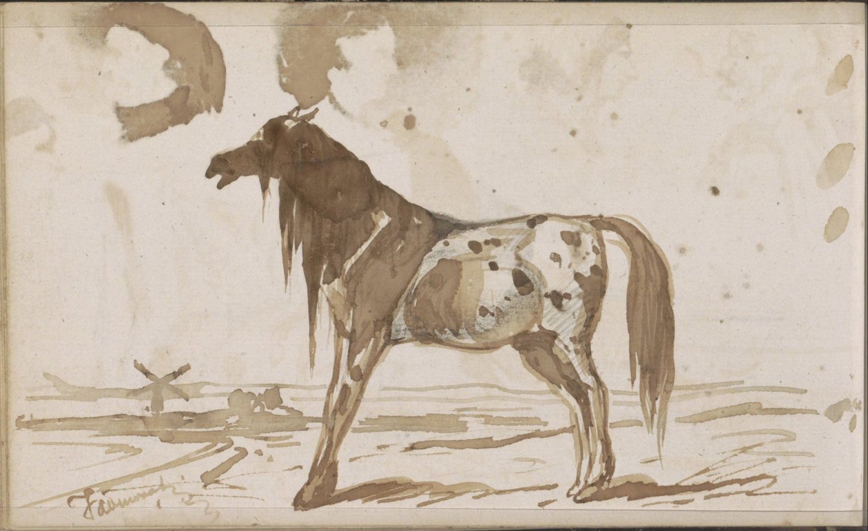 Bir at ile düz manzara by Johannes Tavenraat
