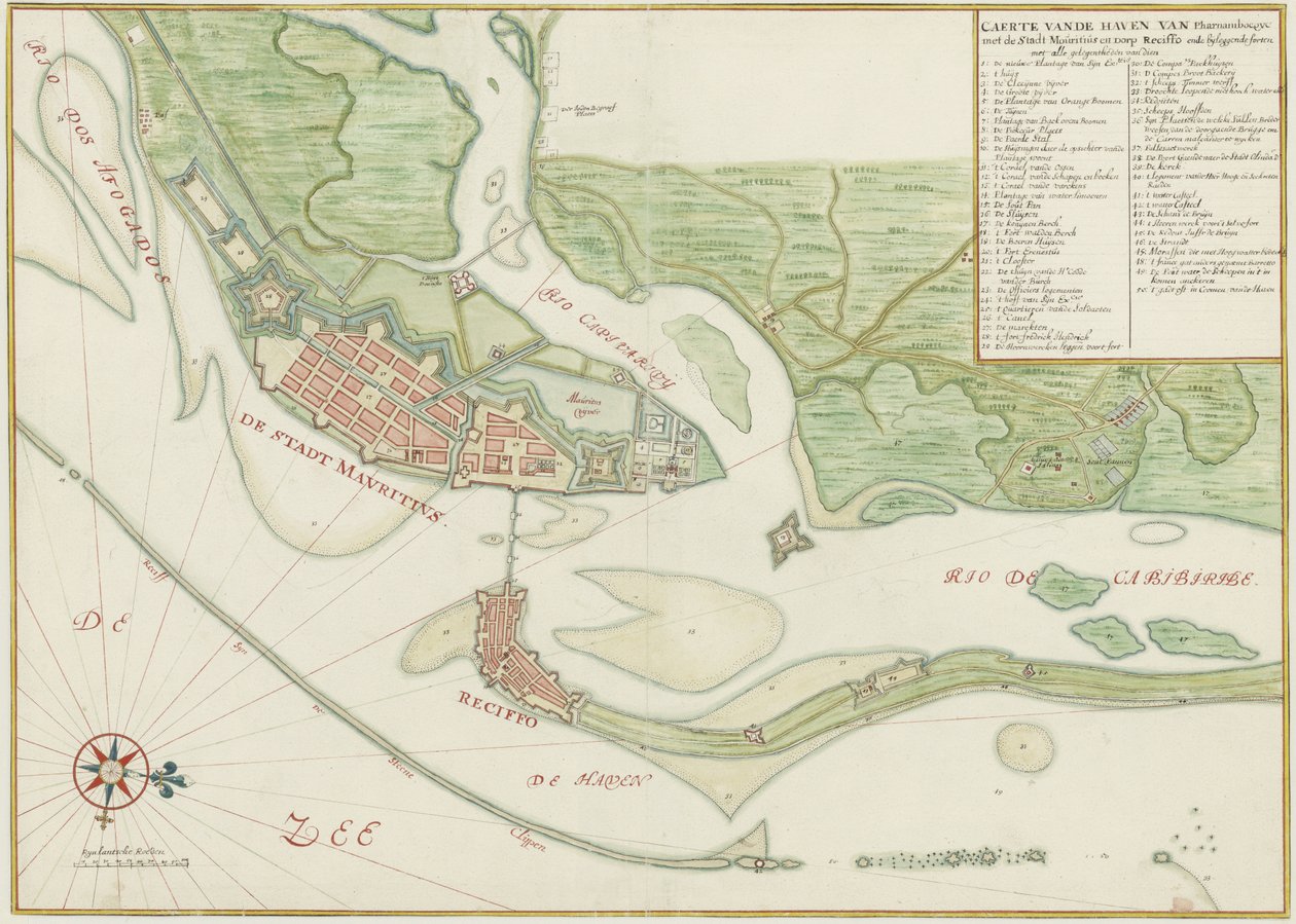 17. yüzyılda Recife (Brezilya) şehrinin suluboya tablosu by Johannes Vingboons