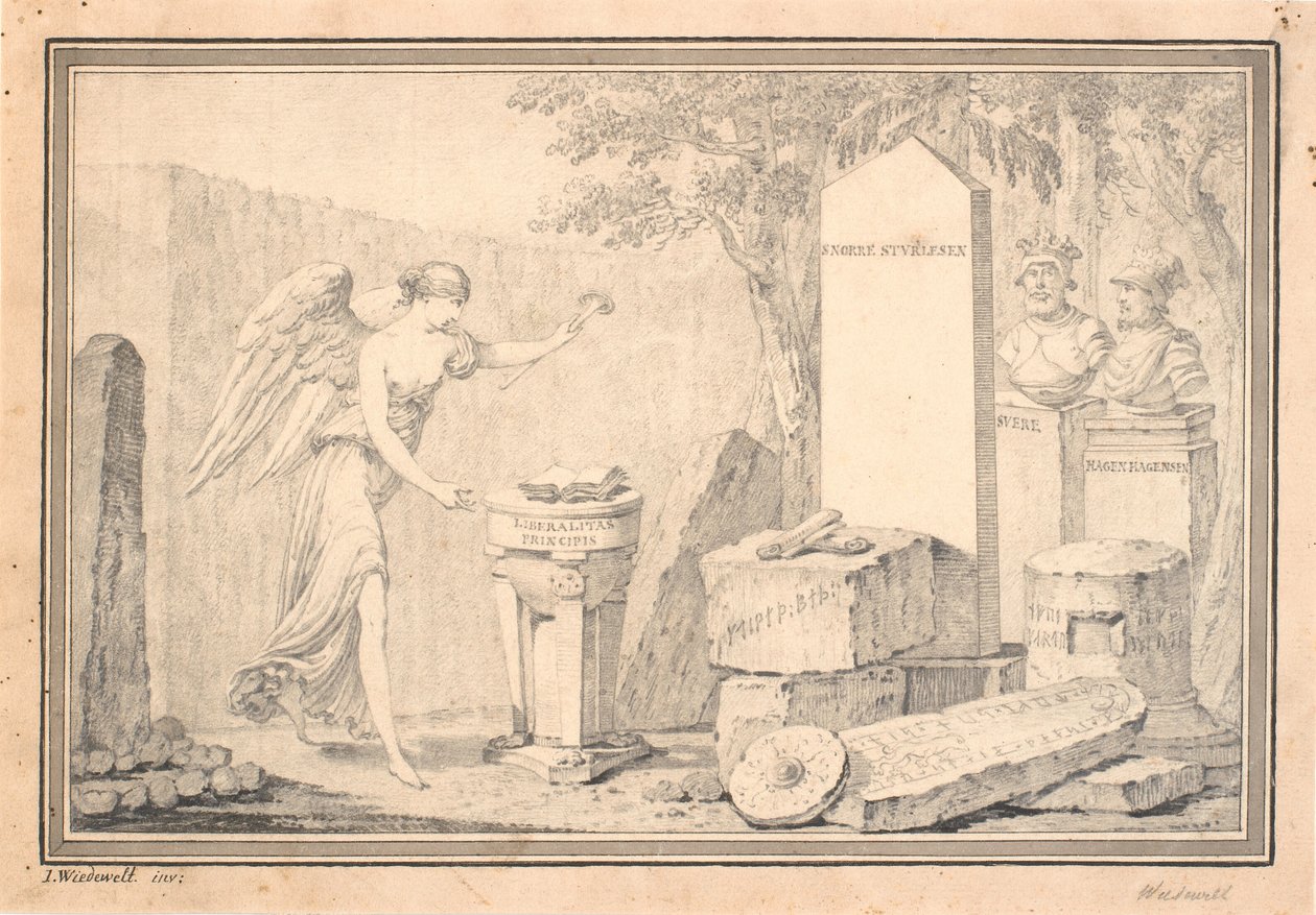 Snorre Sturleson'a başlık vinyet (ed. G. Schiøning): Heimskringla, Cilt. ben, 1778 by Johannes Wiedewelt