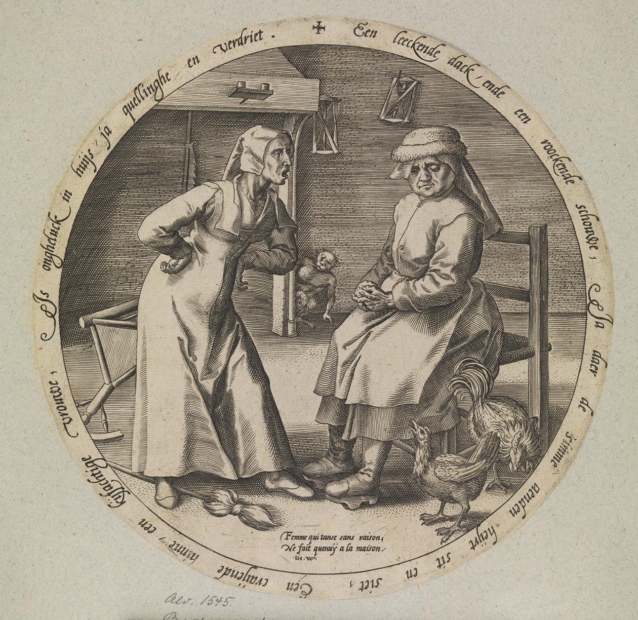 Azarlayan kadın ve kıkırdayan tavuk by Johannes Wierix