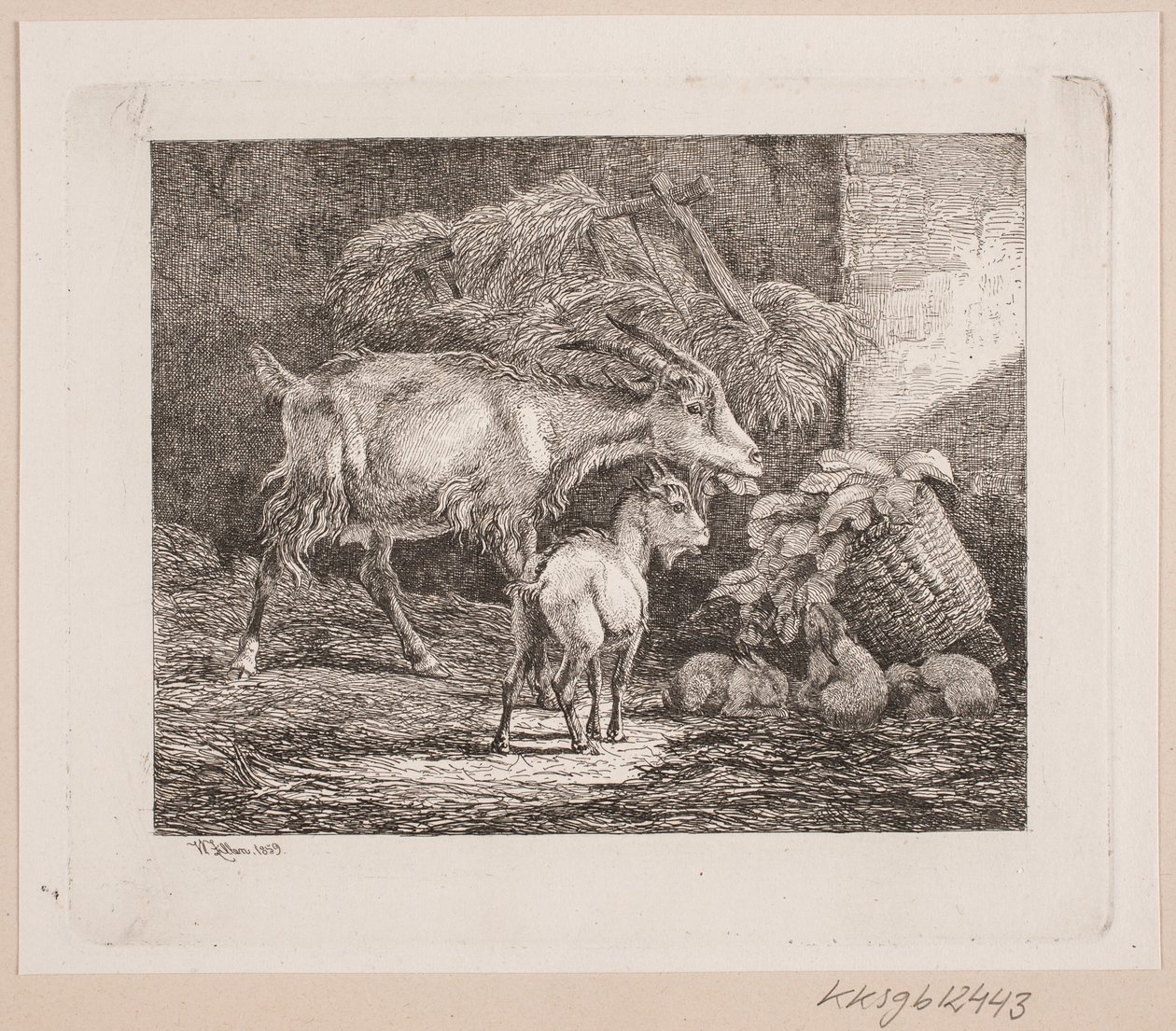 Bir ahırda bir keçi, bir çocuk ve tavşanlar by Johannes Wilhelm Zillen