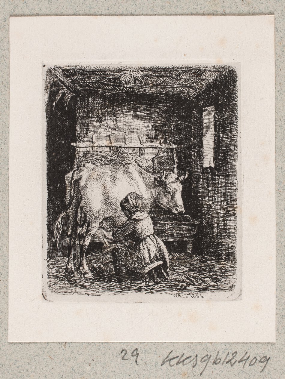 Bir kız bir inek sağıyor by Johannes Wilhelm Zillen