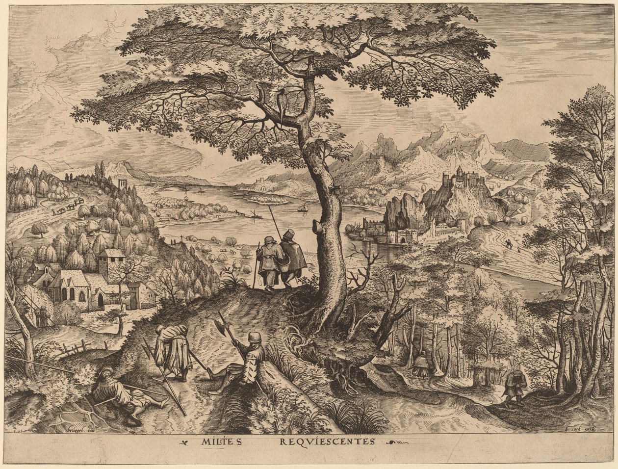Dinlenen Askerler (Dinlenen Askerler) by Johannes and Lucas van Doetechum after Pieter Bruegel the Elder