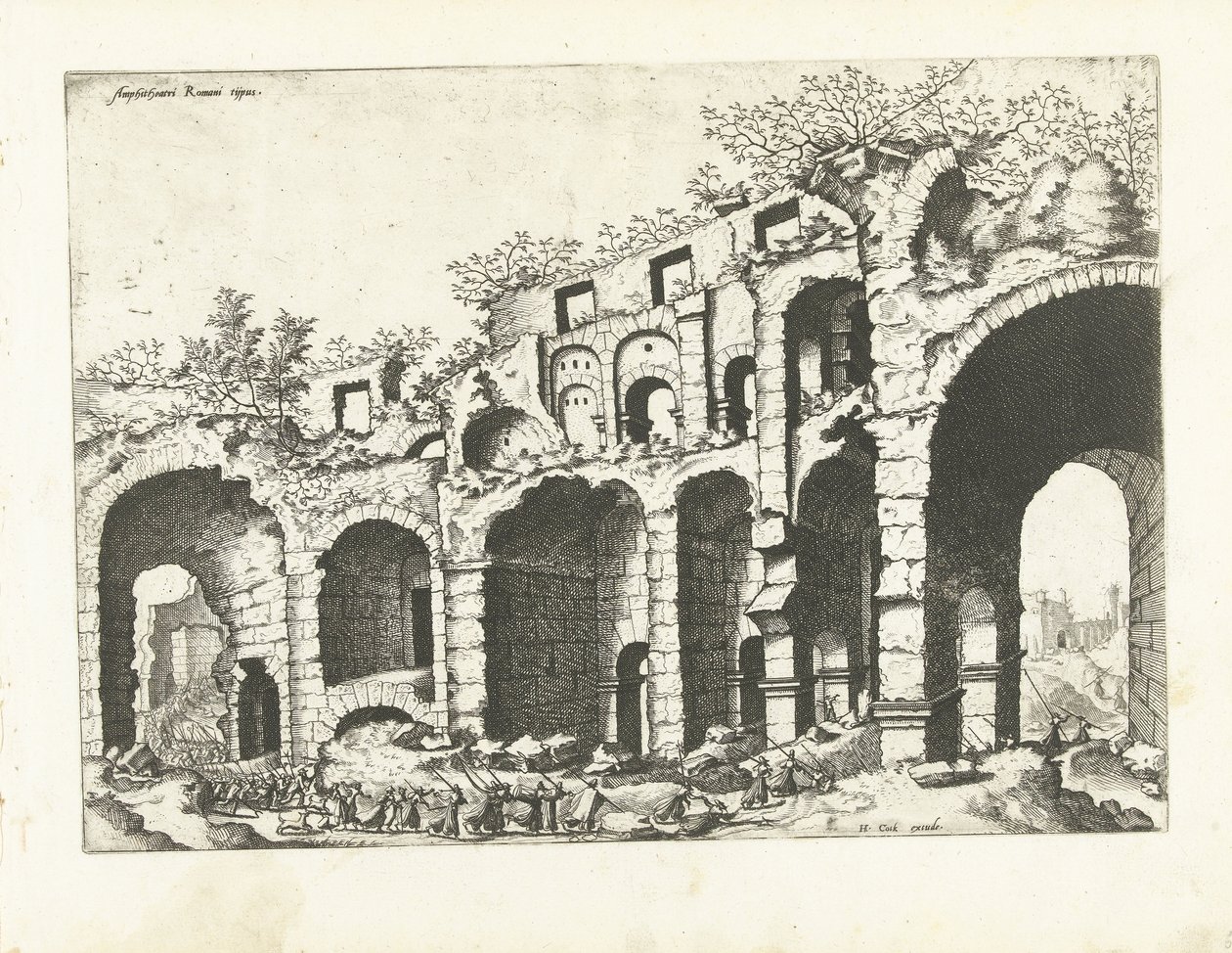 Bir amfitiyatronun görünümü, muhtemelen Kolezyum Roma kalıntıları, 1561 (dizi başlığı) by Johannes of Lucas van Doetechum (attributed to)