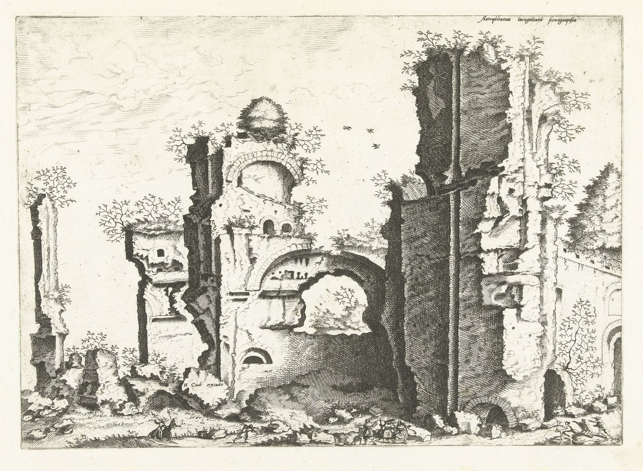Kalıntıların görünümü, muhtemelen Caracalla Hamamları Roma kalıntıları, 1561 (dizi başlığı) by Johannes of Lucas van Doetechum (attributed to)