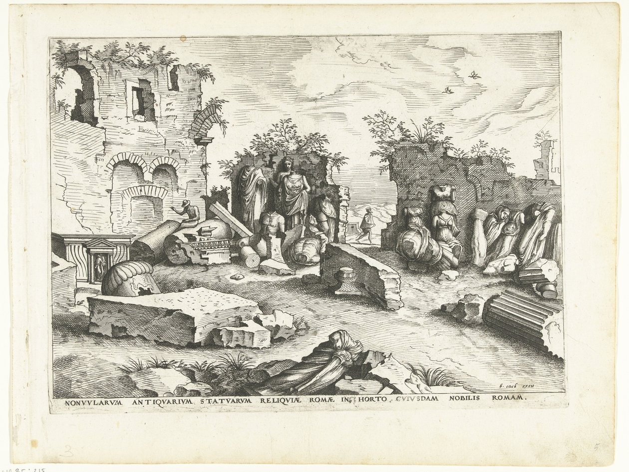 Antik heykel parçalarıyla dolu bahçe Roma kalıntıları, 1561 (dizi başlığı) by Johannes of Lucas van Doetechum (attributed to)
