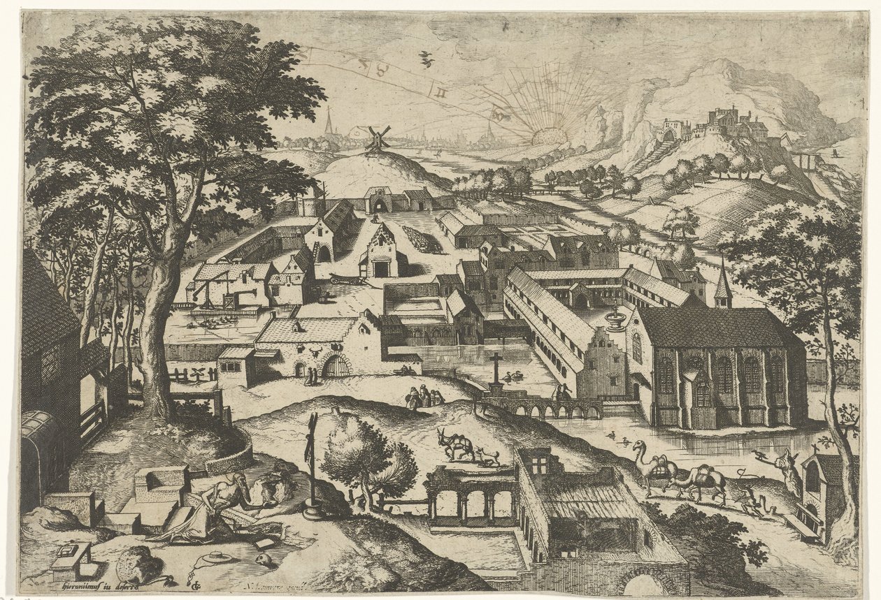 Aziz Jerome ile manzara çölde hieronimus (nesne üzerindeki başlık) Hıristiyan hikayeleri ile Manzaralar (dizi başlığı) by Johannes of Lucas van Doetechum