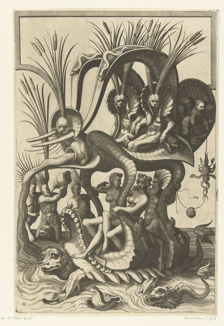 Sırtında vagon taşıyan su kaplumbağası Veelderleij Wisselinghe van grotissen ende Compertimenten (...)Libro Primo (seri başlığı) by Johannes of Lucas van Doetechum