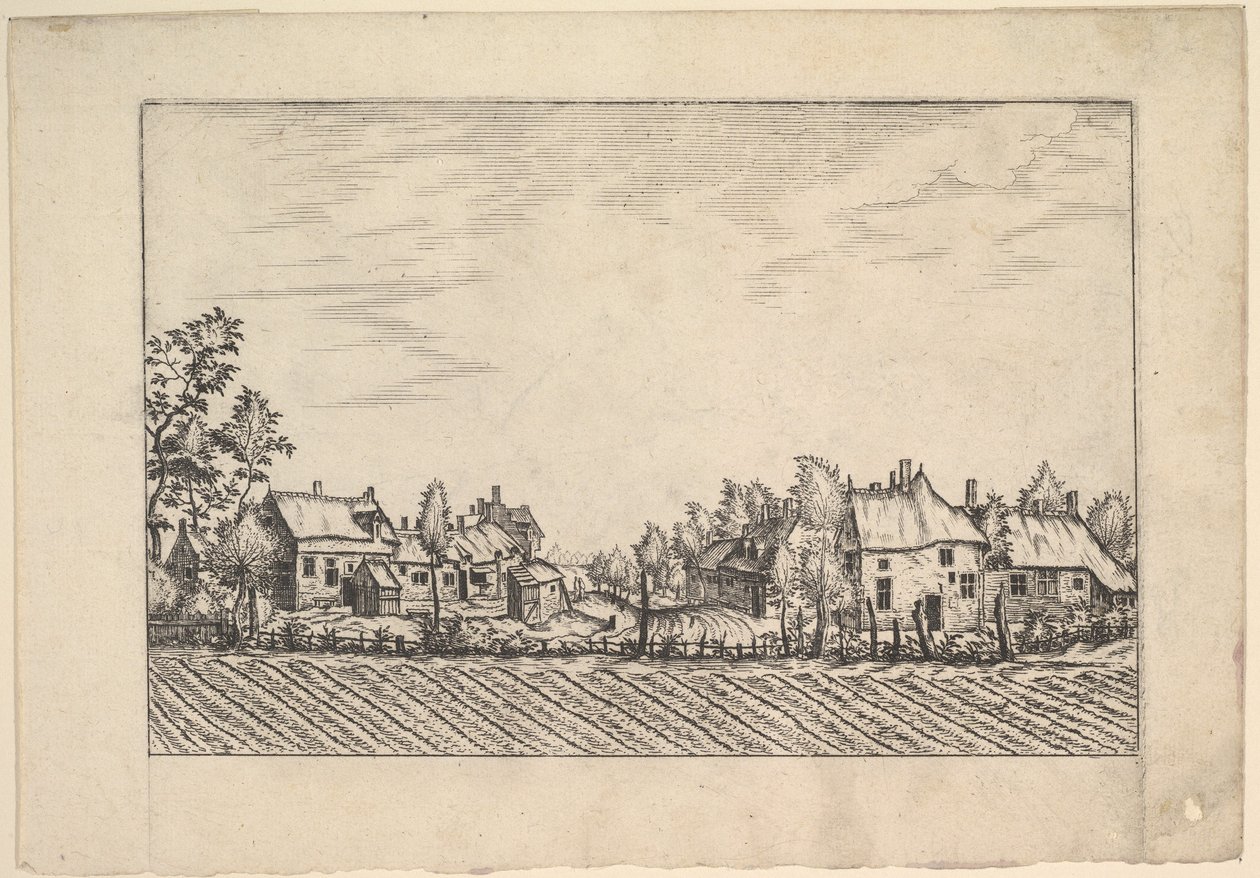 Çiftlikler, çiftlik evi ve tarım kafesinden ön planda sürülmüş tarla..., ca. 1559-61. by Johannes van Doetecum I