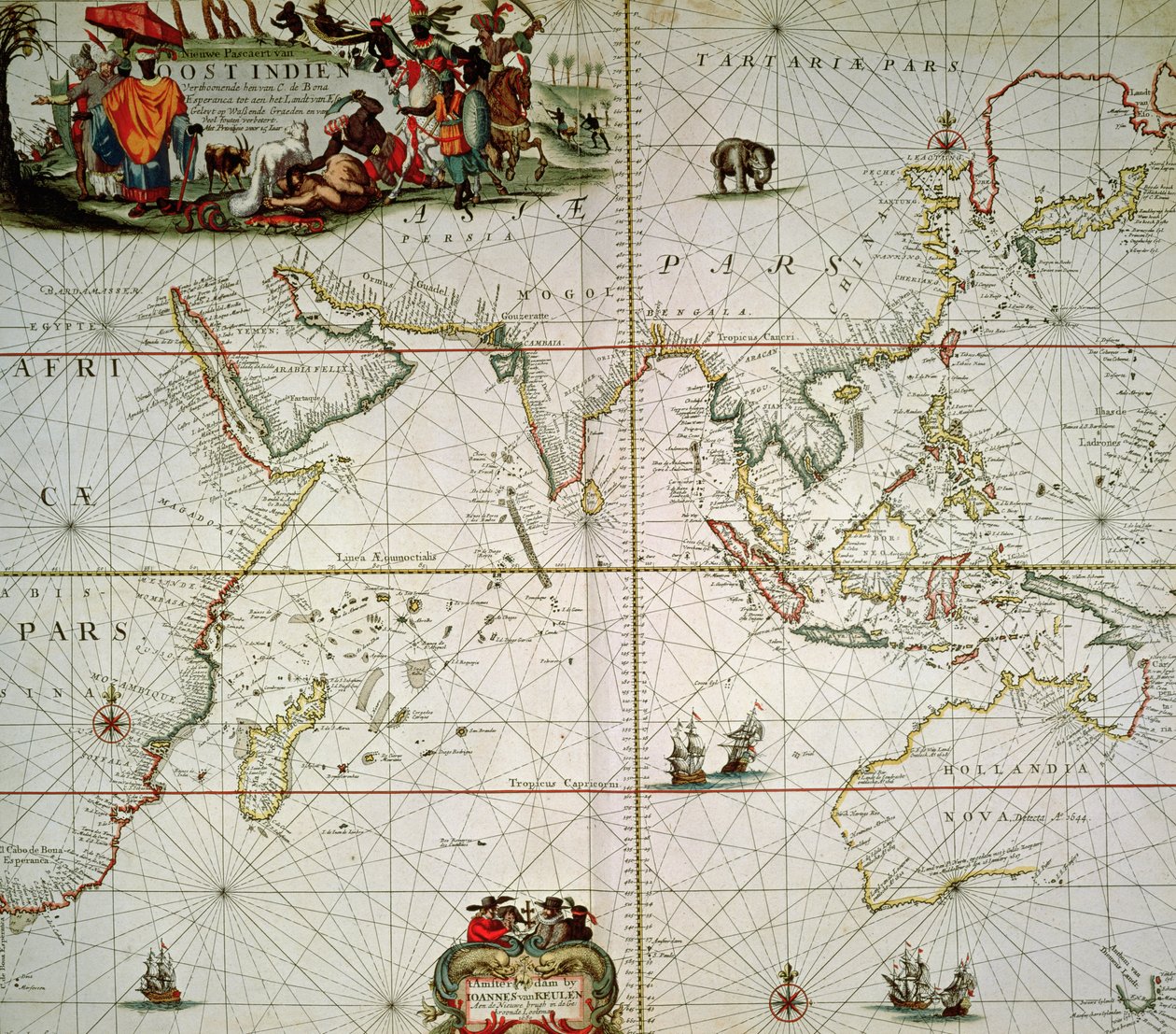 Afrika, Hindistan, Hint Okyanusu ve Doğu Hint Adaları Haritası by Johannes van Keulen