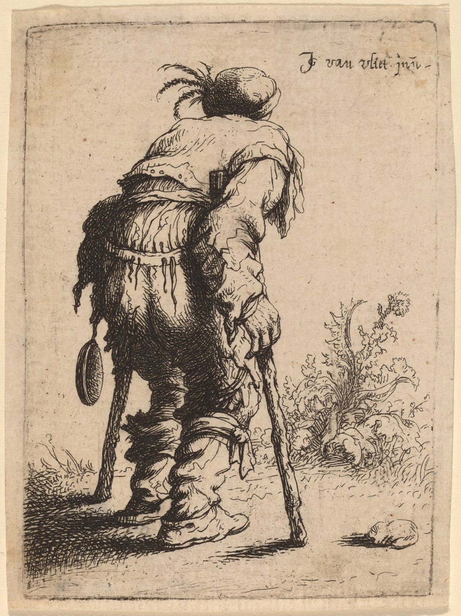 iki koltuk değneği ile dilenci by Johannes van Vliet