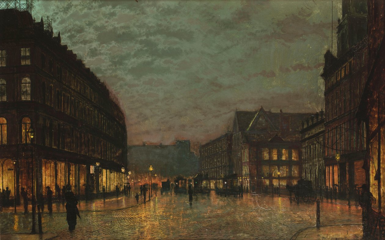 Domuz Lane, Leeds, lamba ışığında by John Atkinson Grimshaw