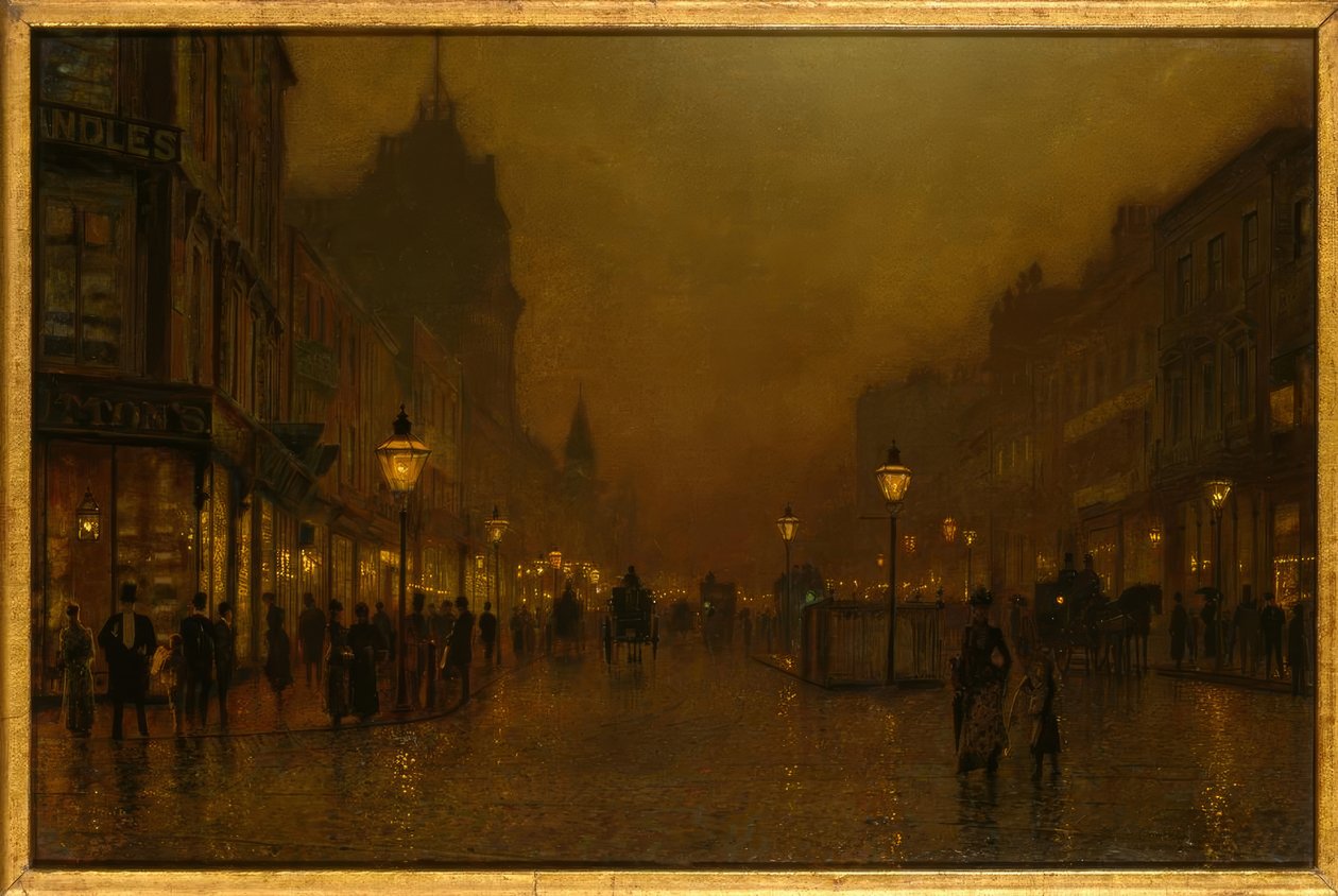 J.A.Grimshaw, Gece Sokak / resim by John Atkinson Grimshaw