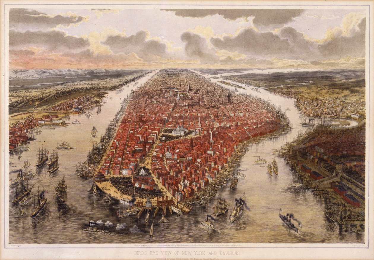 New York ve Çevresinin Kuş Bakışı Görünümü, 1865 by John Bachmann