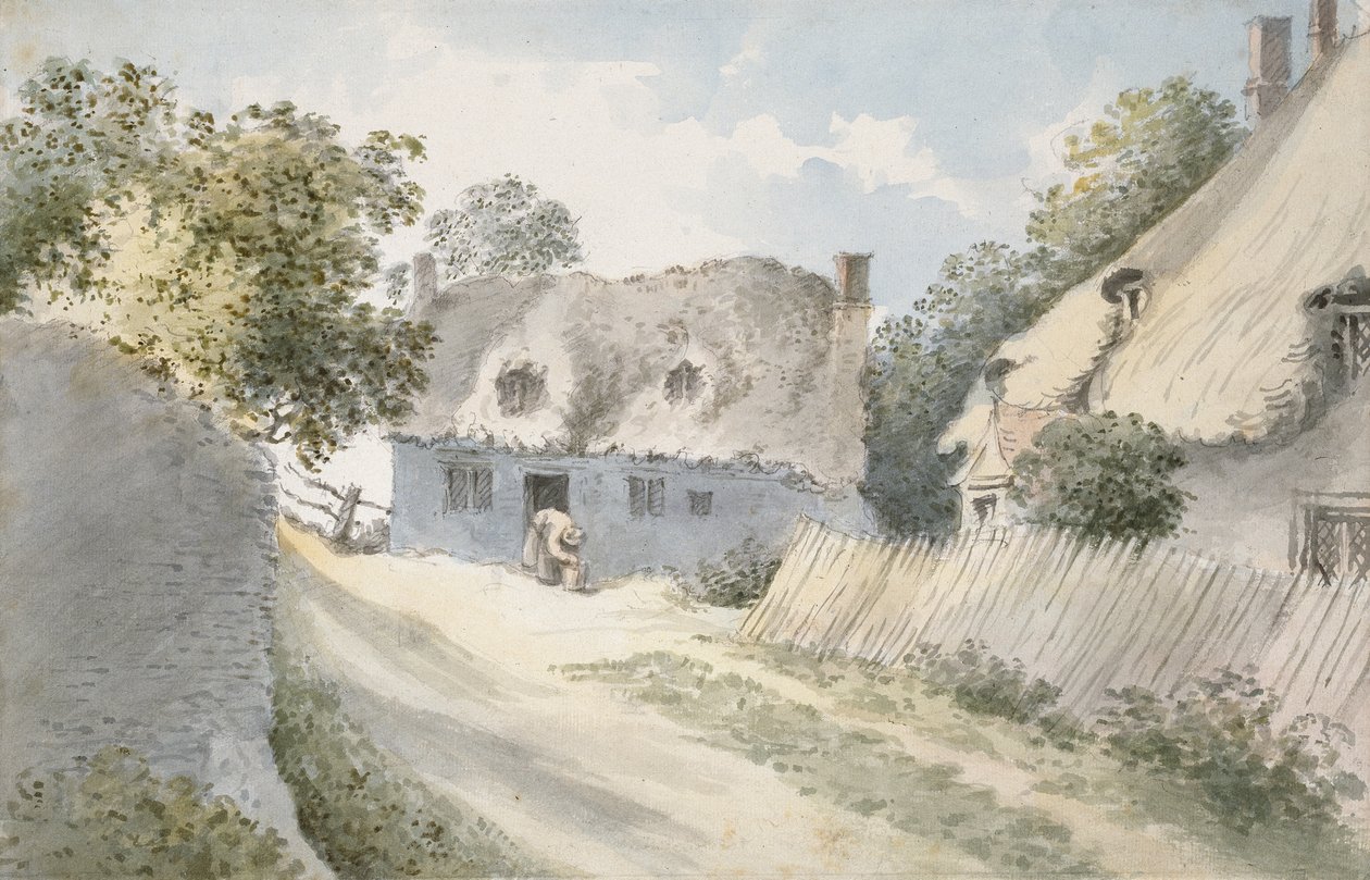 Bir Köy Sokağındaki Kulübeler (grafit üzerine suluboya, kağıt üzerine) by John Baptist Malchair
