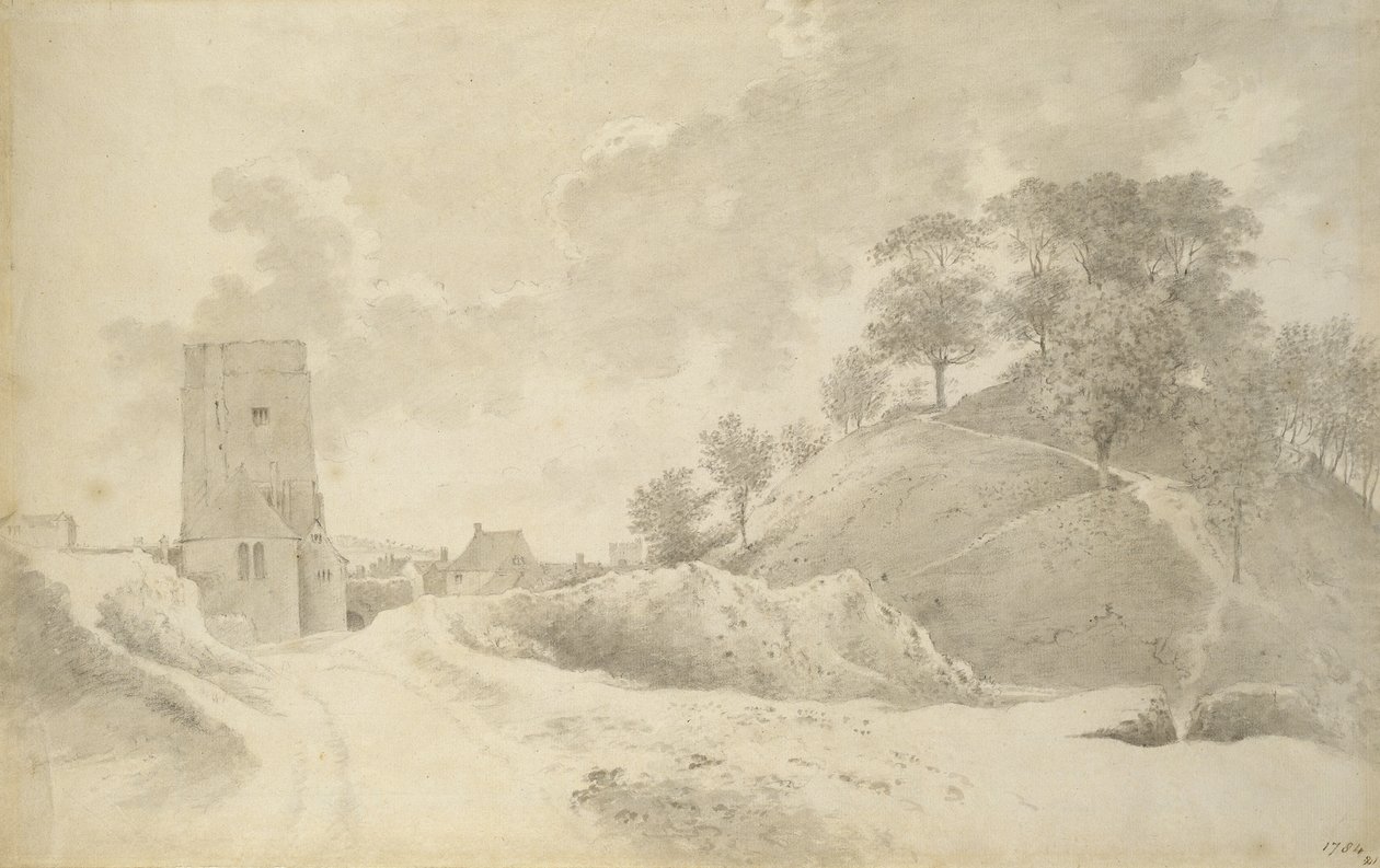 Oxford Kalesi ve Kale Höyüğü, 27 Mayıs 1784 (grafit üzerinde gri yıkama) by John Baptist Malchair