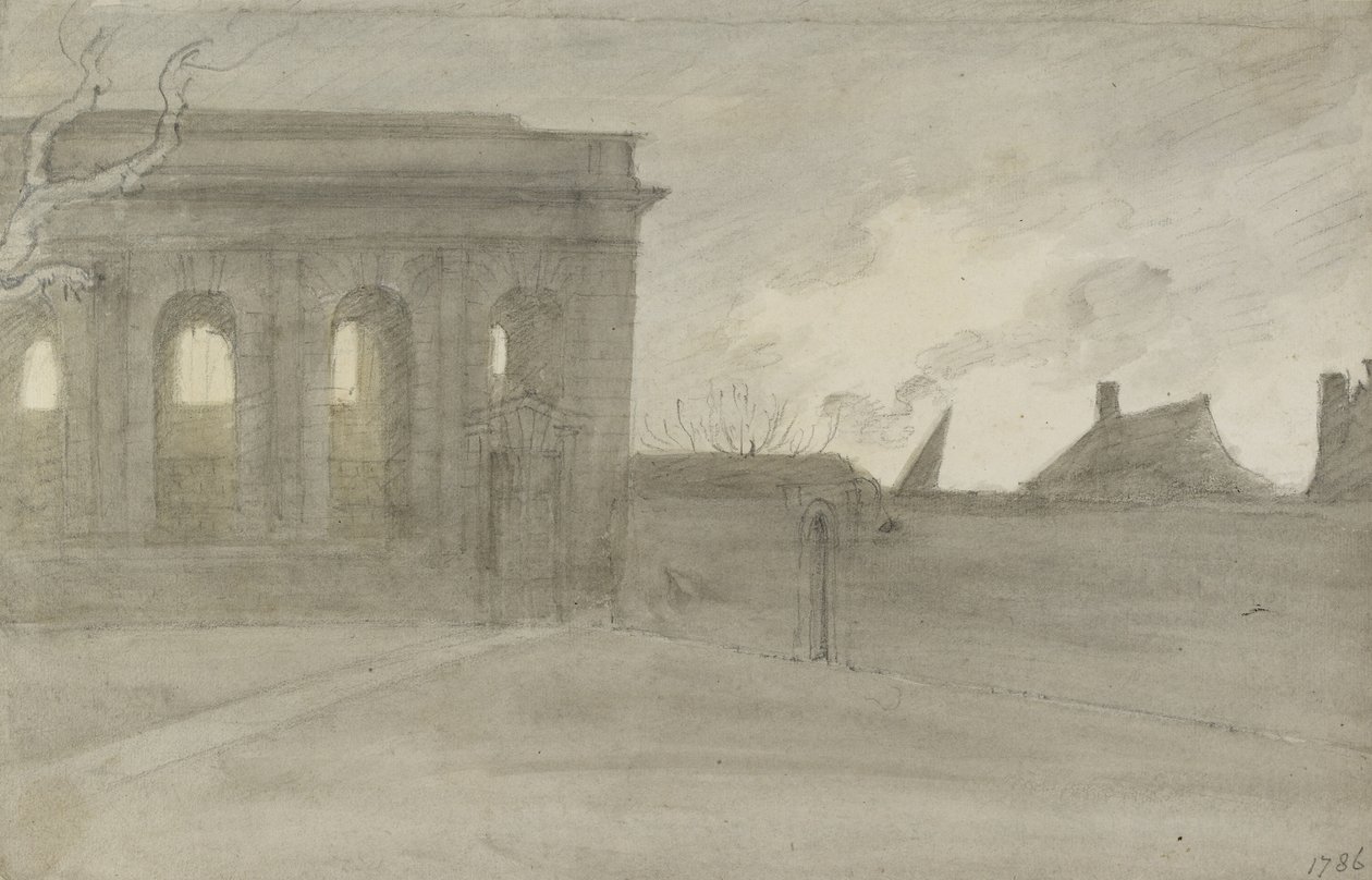Pembroke Coll. Oxon., 9 Kasım 1786 (grafit üzerinde gri ve bistre yıkamalar) by John Baptist Malchair