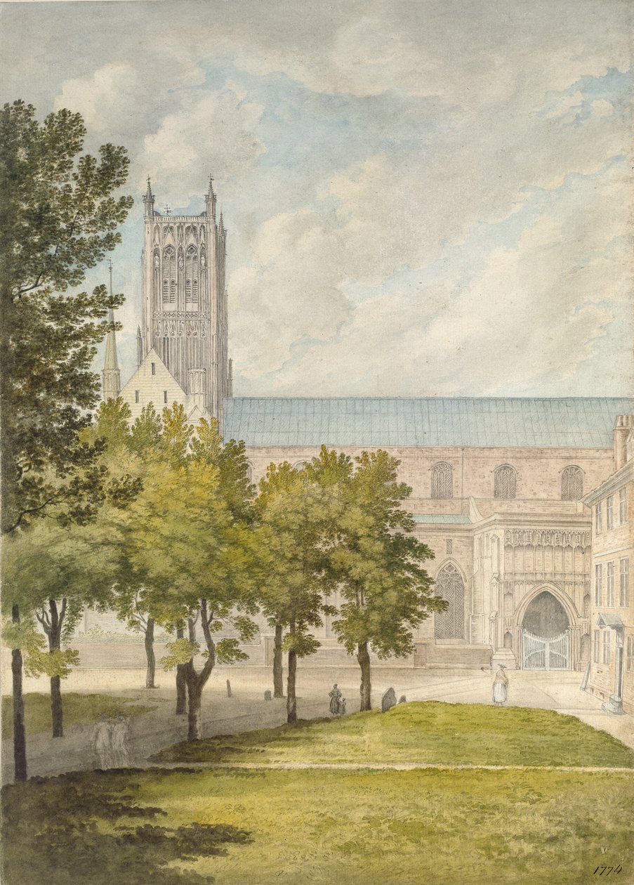 Worcester Katedrali, muhtemelen 1774 (grafit üzerine sulu boya, kağıt üzerine) by John Baptist Malchair