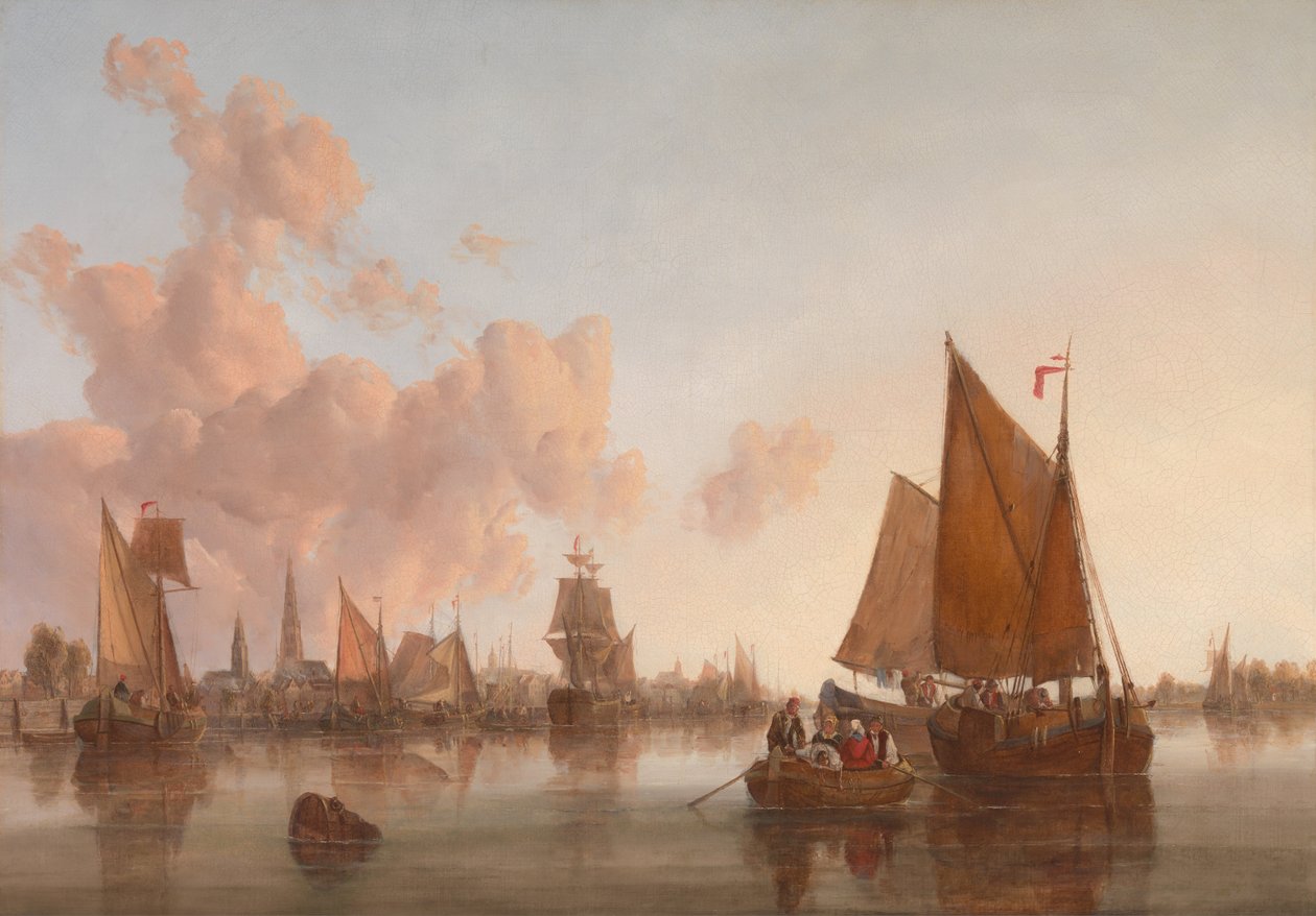 Hollanda Halicinde Yelkenli Tekneler ve Mavnalar by John Crome