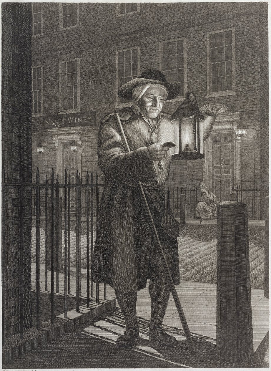 Londra Bekçisi, Feneriyle Ay Işığında, 1776 by John Bogle