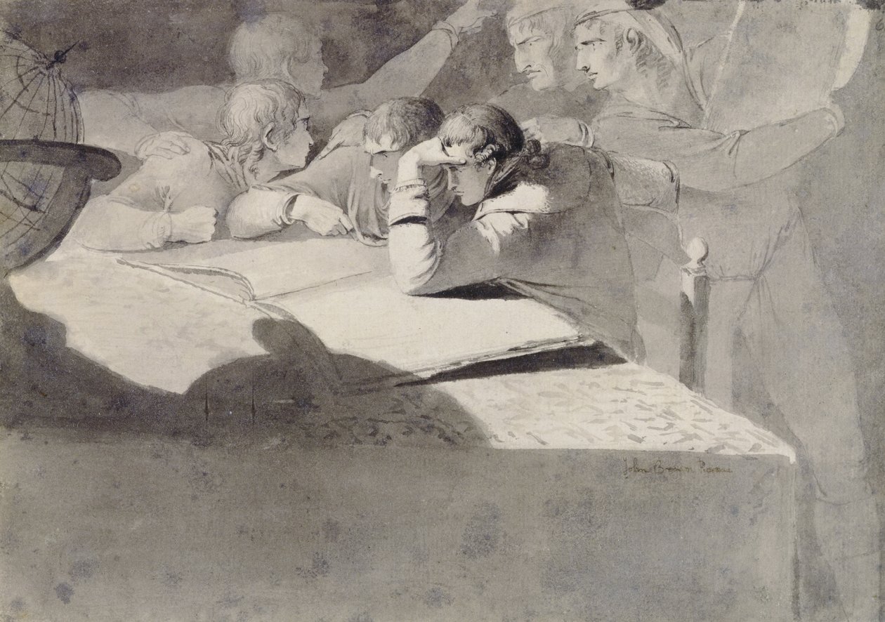 Coğrafyacılar (kalem ve mürekkep ve serilmiş kağıt üzerinde gri yıkama) by John Brown