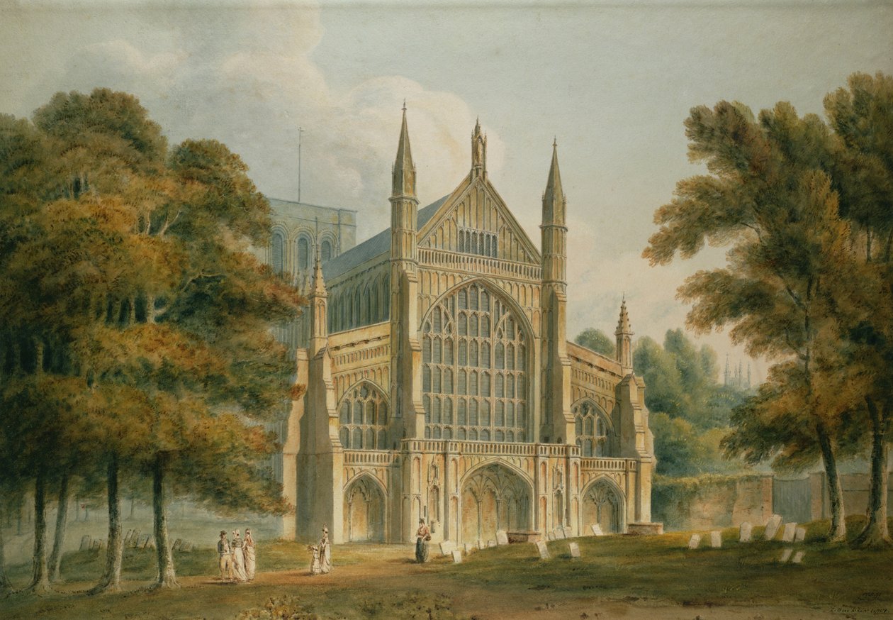 Winchester Katedrali: Kuzey-Batı Cephesi, 1801 (sulu boya) by John Chessell Buckler
