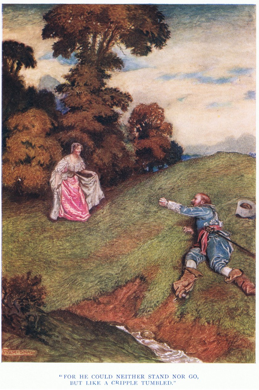 Çünkü ne ayakta durabiliyor ne de gidebiliyordu, ama yuvarlanmış bir sakat gibi, 1928 by John Byam Liston Shaw