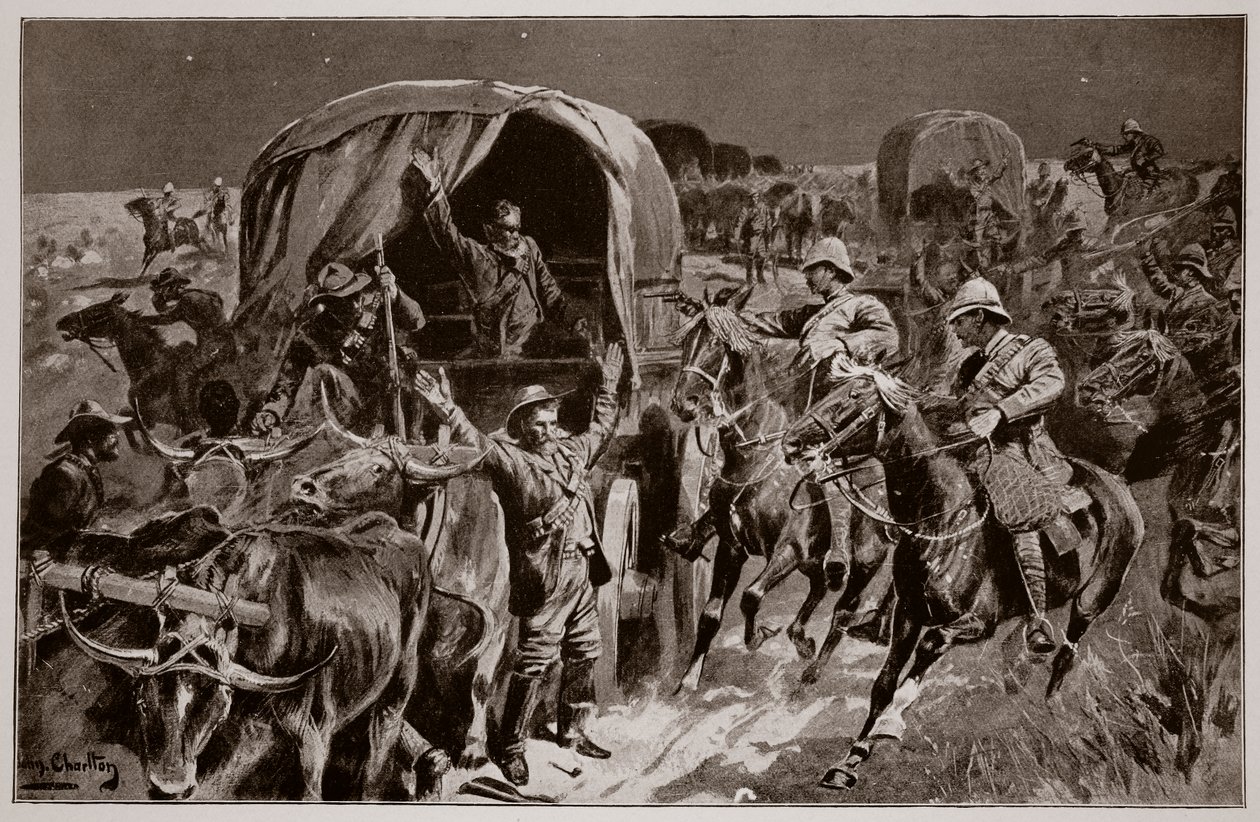 Bir İngiliz subayının çiziminden sonra Albay Williams komutasındaki atlı piyade tarafından bir Boer konvoyuna gece saldırısı by John Charlton