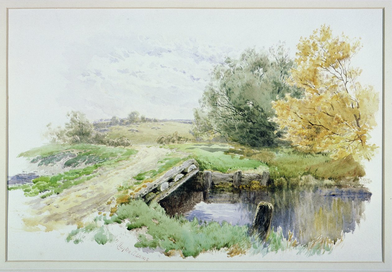 Bir dere üzerinde köprü ile manzara by John Clayton Adams