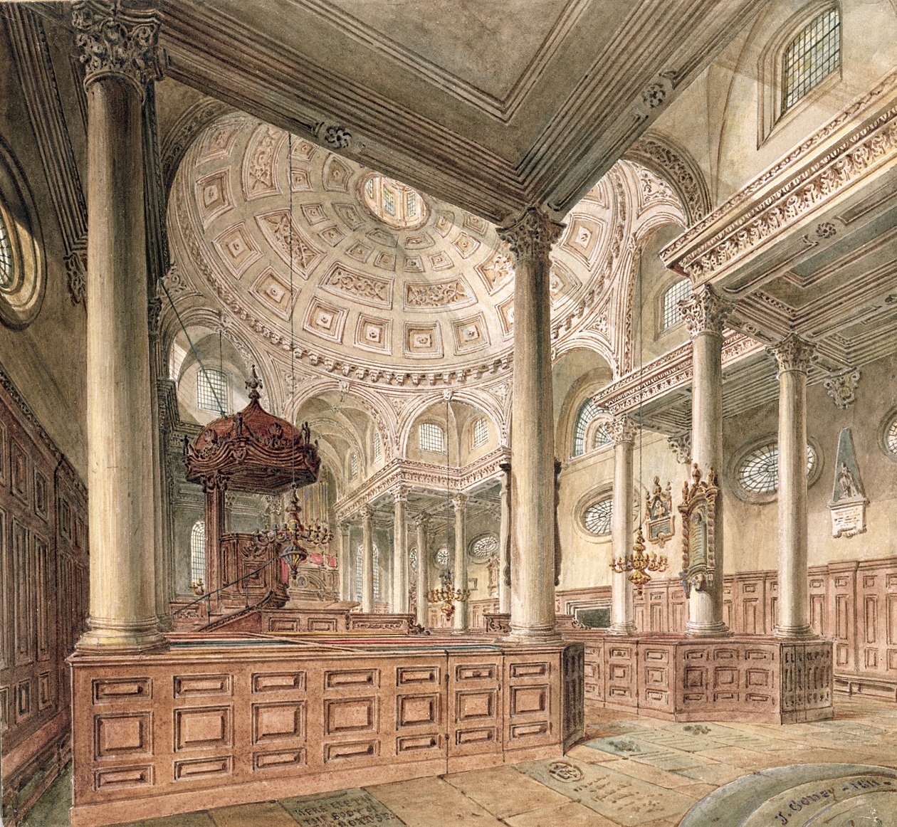 Aziz Stephen Walbrook: İç Mekan, 1811 by John Coney