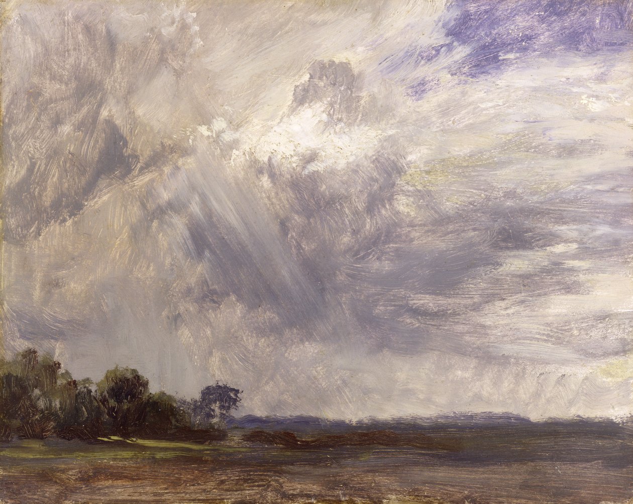Gri Rüzgarlı Gökyüzü ile Manzara, c.1821-30 (değirmen tahtasına serilmiş kağıt üzerine yağlı boya) by John Constable