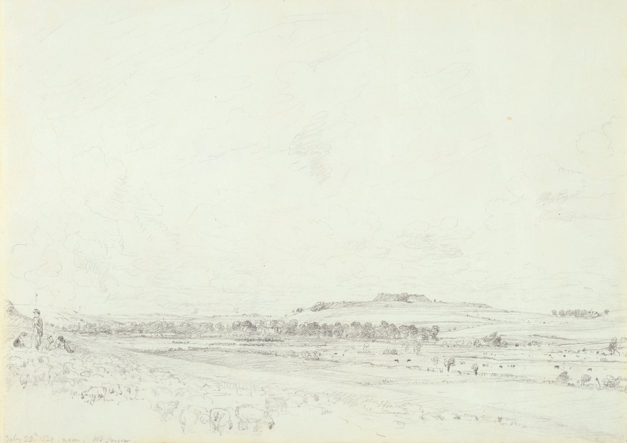 Old Sarum, Öğlen 1829 (dokuma kağıt üzerinde grafit) by John Constable