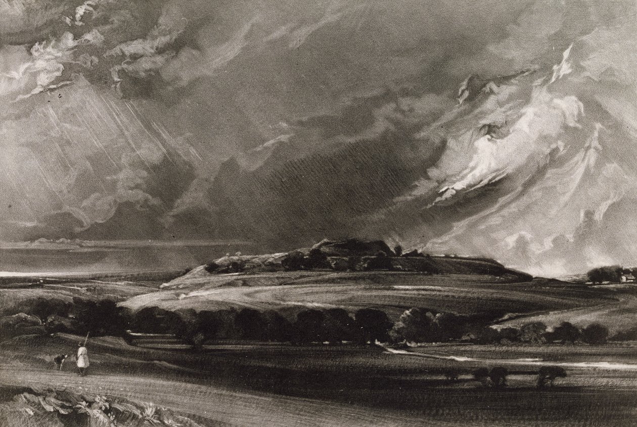 David Lucas (1802-81) tarafından kazınmış Eski Sarum, c.1829 (mezzotint) by John Constable