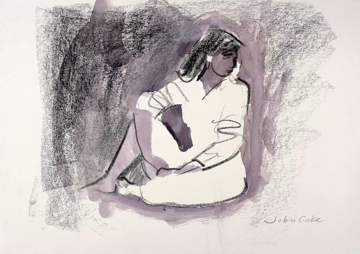 Oturan Figür, 1999 (mumlu pastel boya ve kağıt üzerinde yıkama) by John Cooke