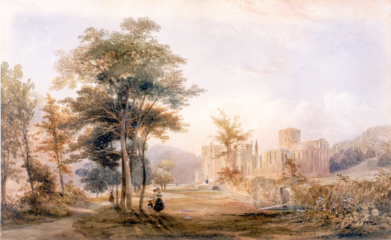 Brinkburn Grange, Northumberland ve Manastır Harabeleri (kağıda bc, mürekkep, kurşun kalem ve wc, karta yapıştırılmış) by John Dobson