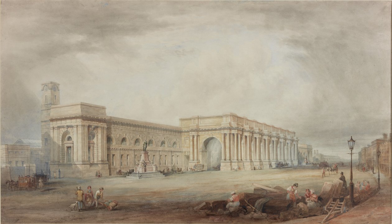 The Central Station, Newcastle upon Tyne (Değiştirilmiş Tasarım) (kağıt üzerinde bc, kalem ve wc) by John Dobson