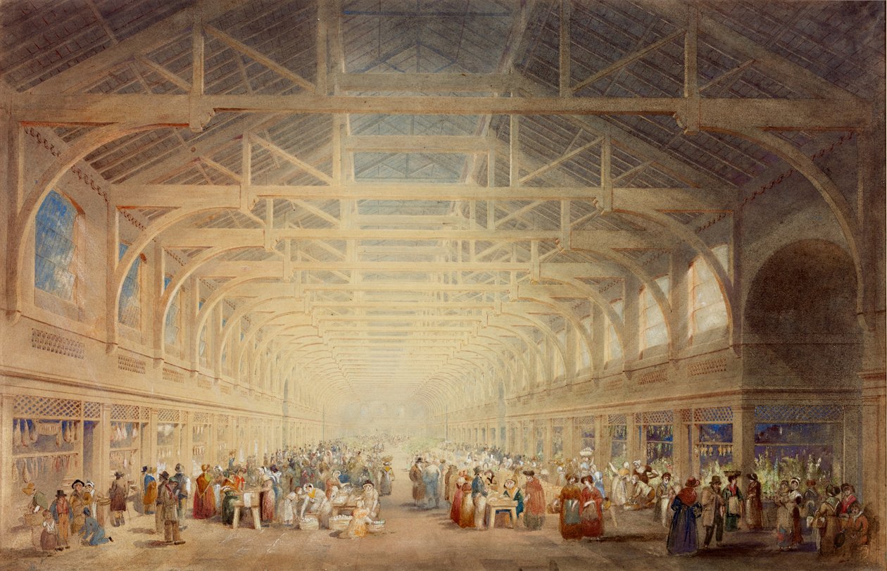 The Green Market, Newcastle upon Tyne (bc, tebeşir, mürekkep, kurşun kalem ve kağıt üzerinde tuvalet) by John Dobson