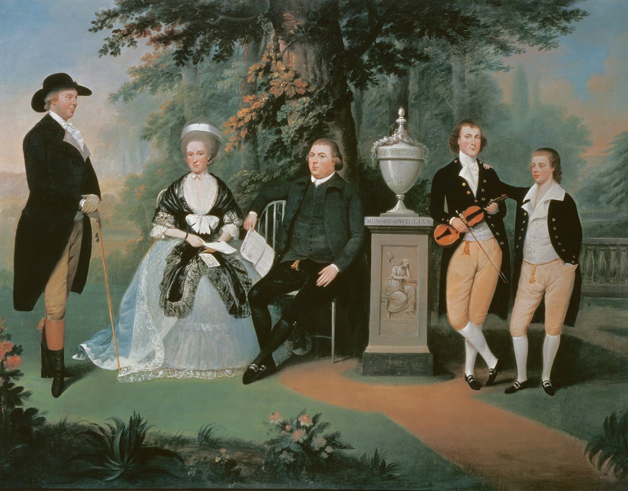 Members of the Wilson family grouped round a memorial of William Pitt the Younger  by John Downman