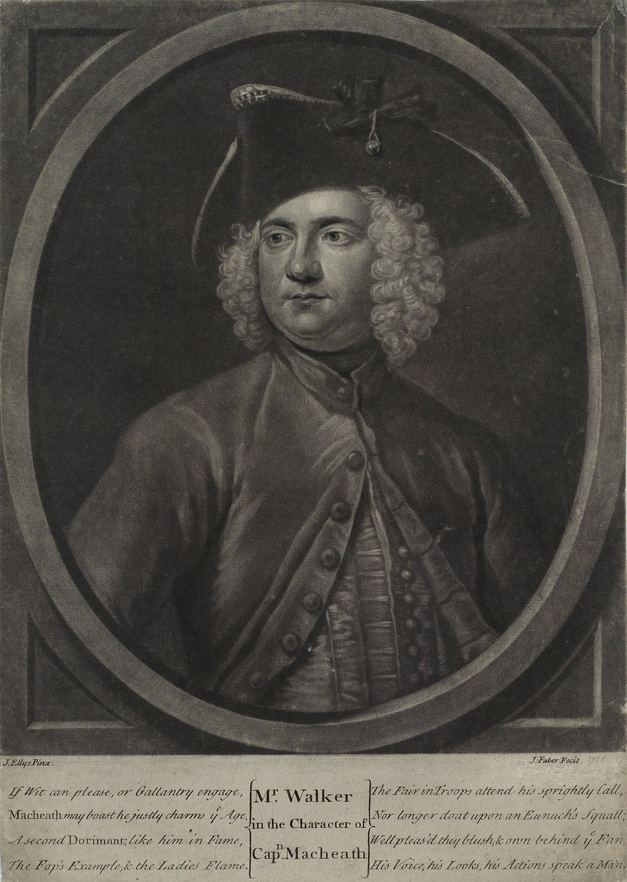 Bay Walker, Kaptan Macheath Karakterinde, Genç John Faber (c.1695-1756), 1728 (mezzotint) tarafından oyulmuş by John Ellys
