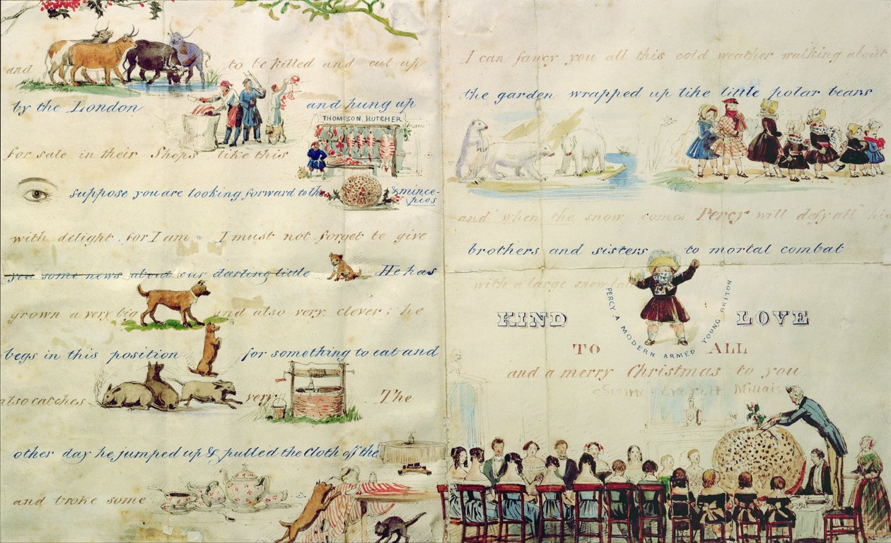 Piktogramlarla yazılmış bir Noel mektubu (kağıda kalem ve mürekkep ve wc) (mektubun başlangıcı için bkz. 199384) by John Everett Millais