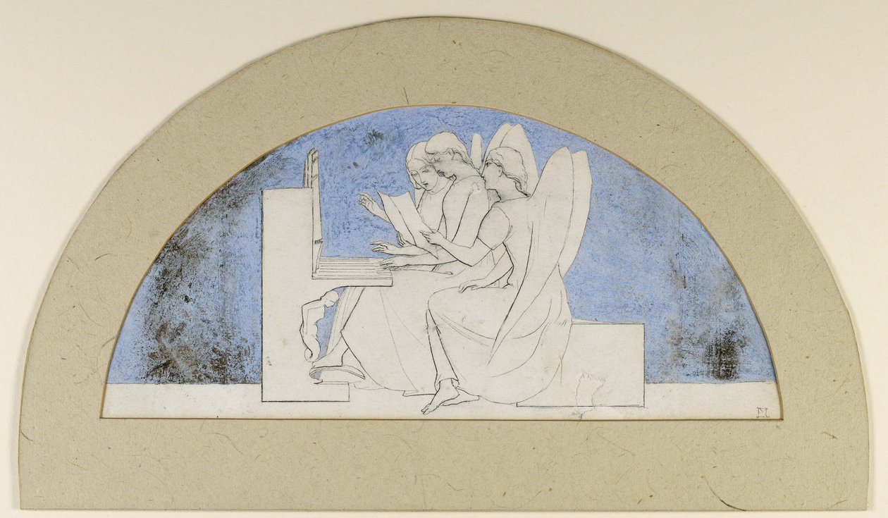 Lunette for Music (mavi guaş ile kalem ve siyah mürekkep) by John Everett Millais