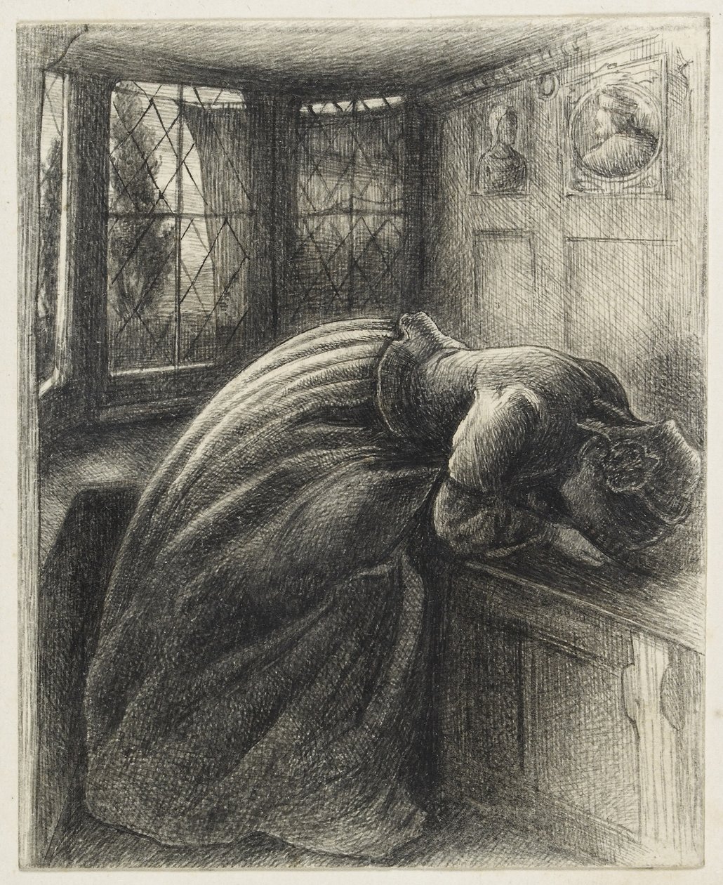 Mariana (kalem ve siyah mürekkep) by John Everett Millais