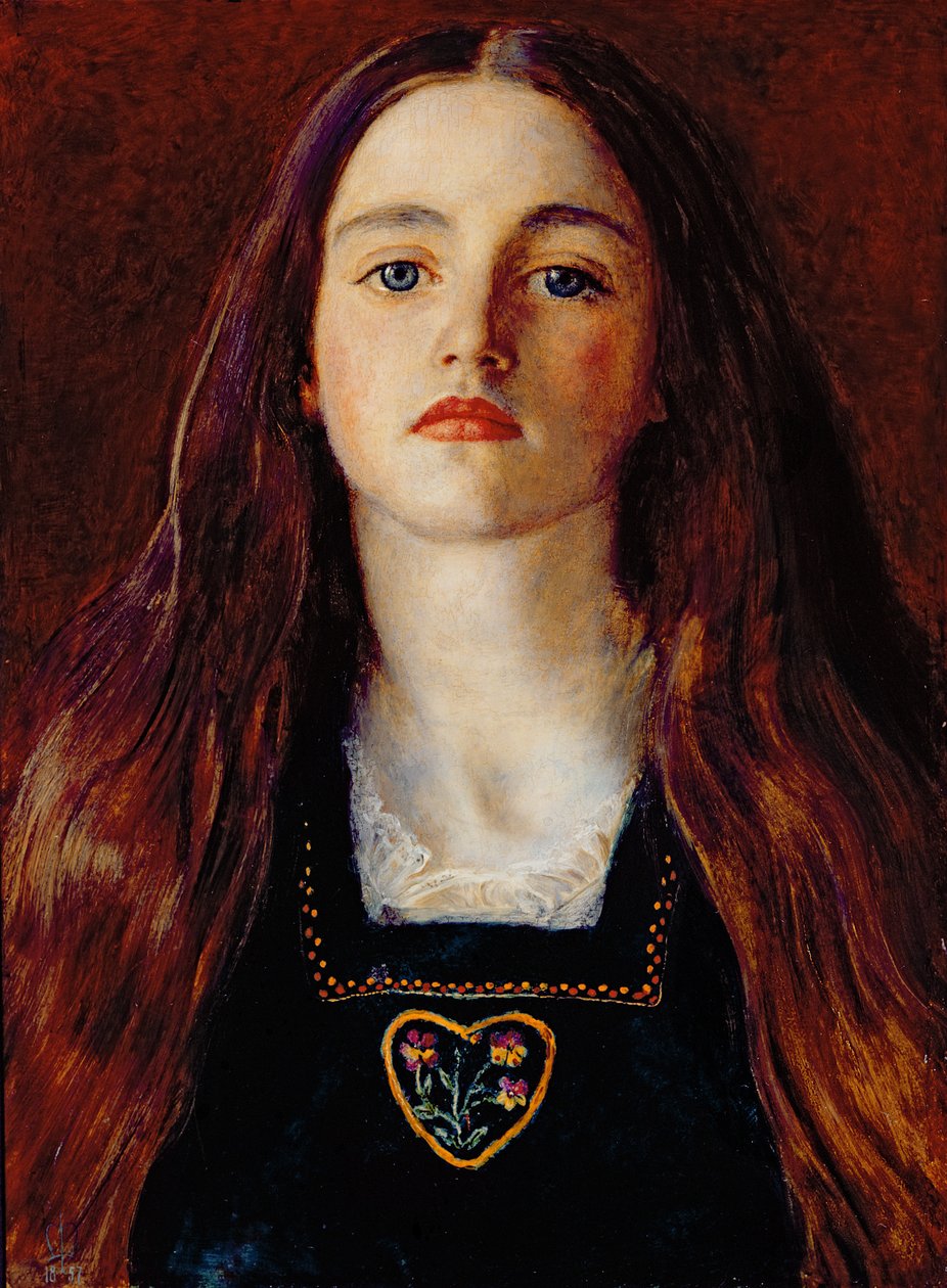 Bir Kızın Portresi, 1857 (panel üzerine serilmiş kağıt üzerine yağlı boya) by John Everett Millais