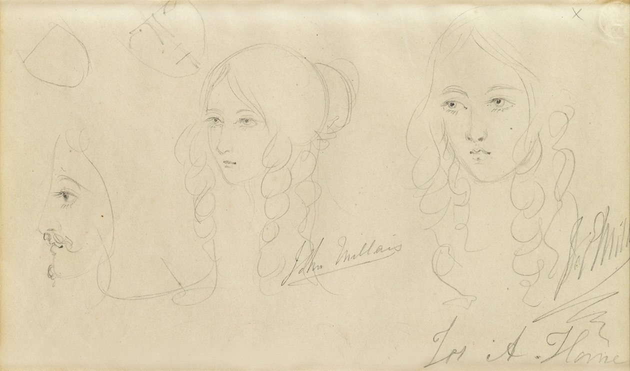 Bir kızın kafasının eskizleri by John Everett Millais