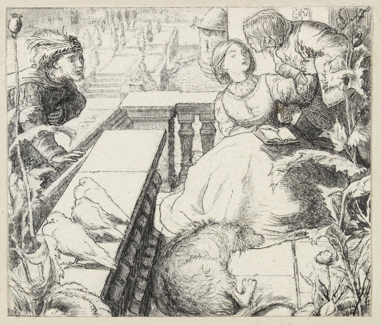 Uyuyan Saray (kalem ve siyah mürekkep) by John Everett Millais