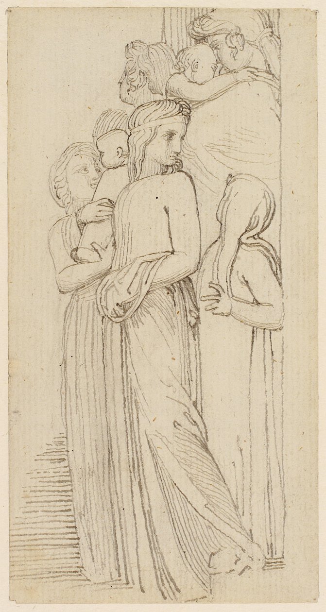 Bir Kapıda Bir Grup Kadın ve Çocuk (kalem, tükenmez kalem ve kağıt üzerine mürekkep) by John Flaxman