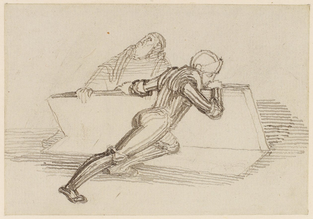 Bir Döşeme Kaldıran Bir Şövalye (kalem, tükenmez kalem, mürekkep ve yıkama) by John Flaxman